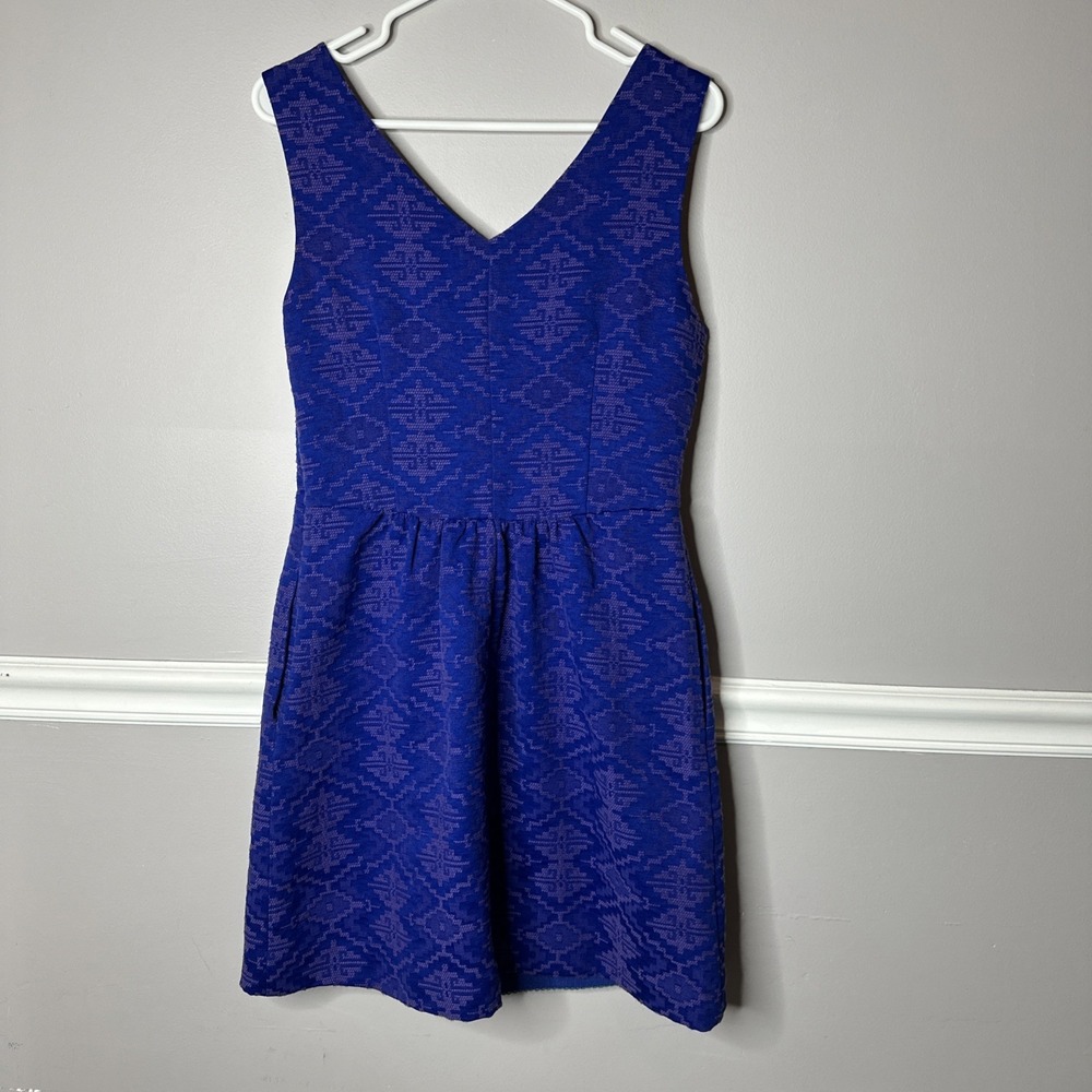 Maeve‎ Cocktail Dress Fit And Flare Pockets Geometric Embroidered Wedding Sz 6